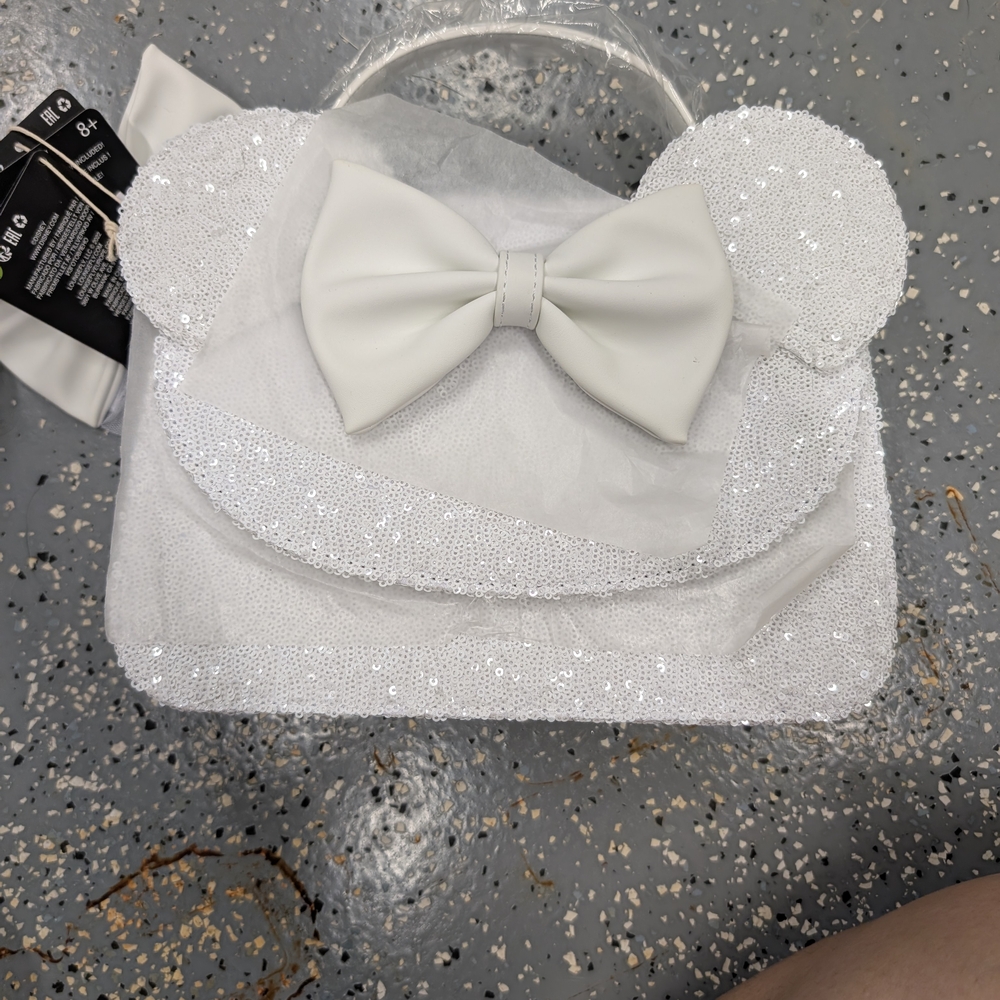 Loungefly White Sparkly Crossbody Bag with Ears and Bow